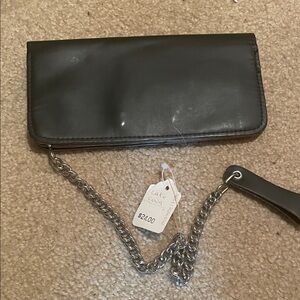 Elegant Black leather wallet with chain